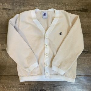 Petit Bateau Cardigan, white and beige with boat detail, worn once.